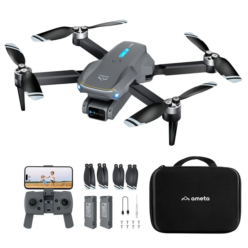 Foldable quadcopter drone with camera, accessories and carrying case in kit
