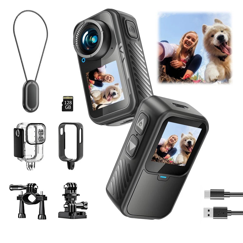 4K Mini Action Camera, EIS Stabilization, 130?? Wide Angle, Dual Touchscreen, ...