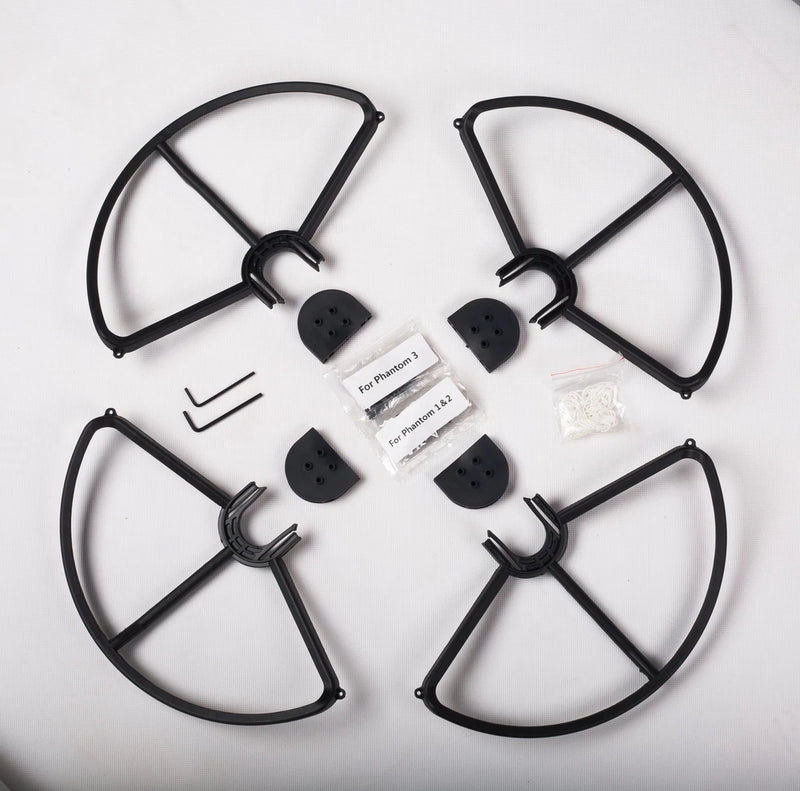 Four black snap-on prop guards with quick-mount connectors for DJI Phantom drones