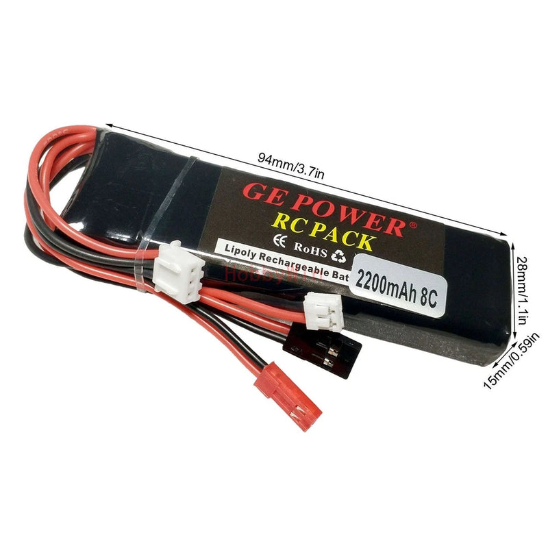 7.4V 2S 2200mAh 8C LiPo Battery Multi Plugs for Hobby Transmitter Radio Control Battery