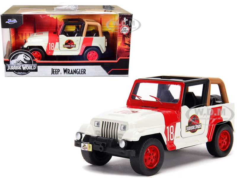 JEEP WRANGLER #18 RED & BEIGE "JURASSIC PARK" 1/32 DIECAST MODEL CAR JADA 32129