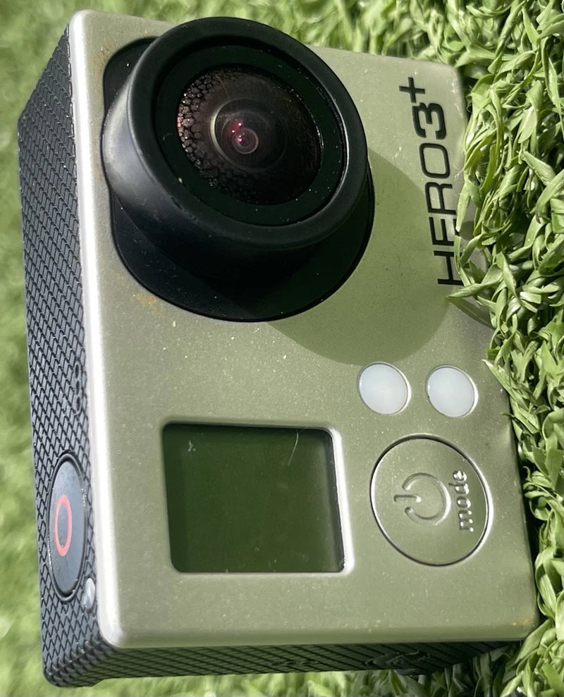 GoPro HERO3 Silver action camera with black lens, LCD screen, and side buttons