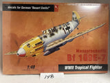 1/48 WWII German tropical fighter model kit box art with Messerschmitt Bf 109E-7