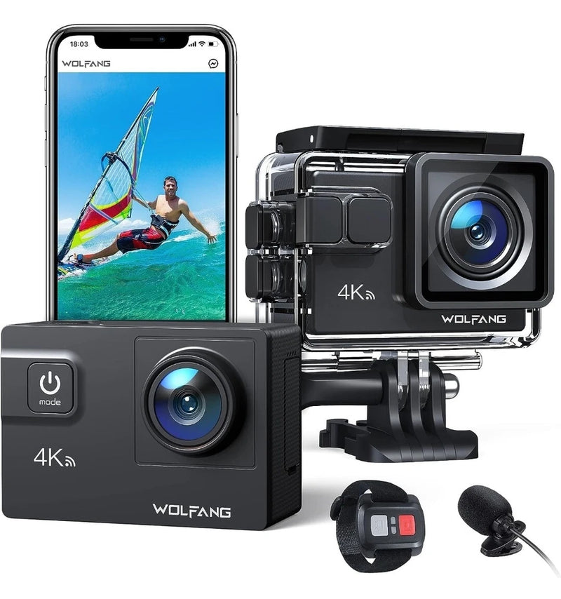 WOLFANG Action Camera 4K 60FPS 24MP GA300, WiFi EIS Touch Screen Sports Camera