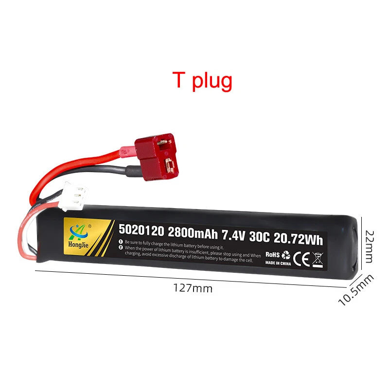 7.4v 2800mAh Lipo Battery T plug for Water Gun Mini BB Air Pistol Electric Toys