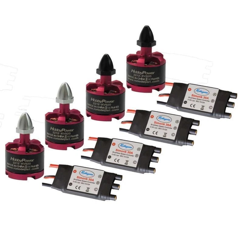 Hobbypower 2212 motor set with SimonK 30A ESCs and prop adapters, 4-pack
