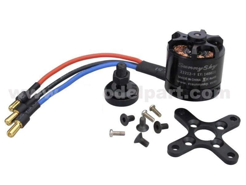 Sunnysky brushless motor with wire leads and mounting screws, black body