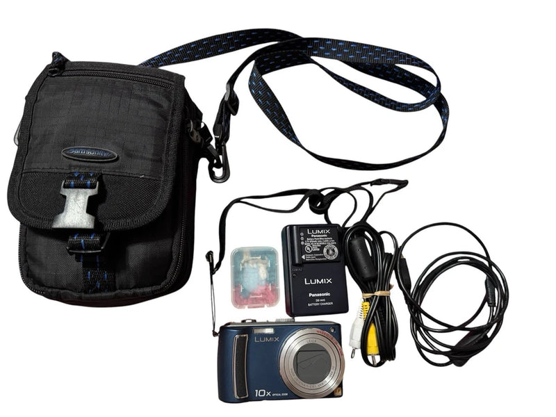 Panasonic Lumix DMC-TZ5 9.1MP Digital Camera (Blue) 2 Batteries Charger SD Card