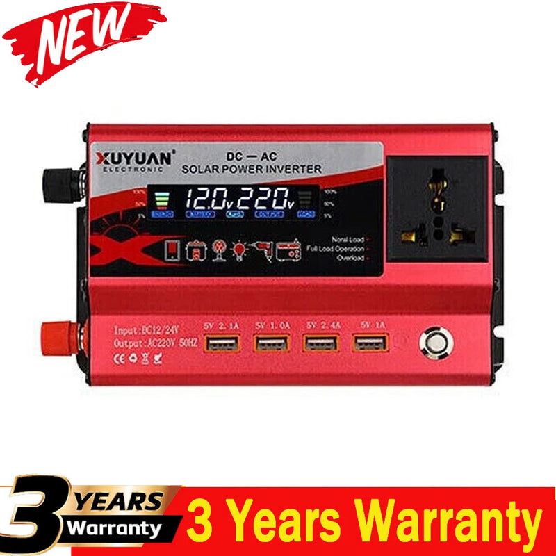 3000W Solar Power Inverter Input 12V/24V Output 220V + Flowing Light 4 USB Ports
