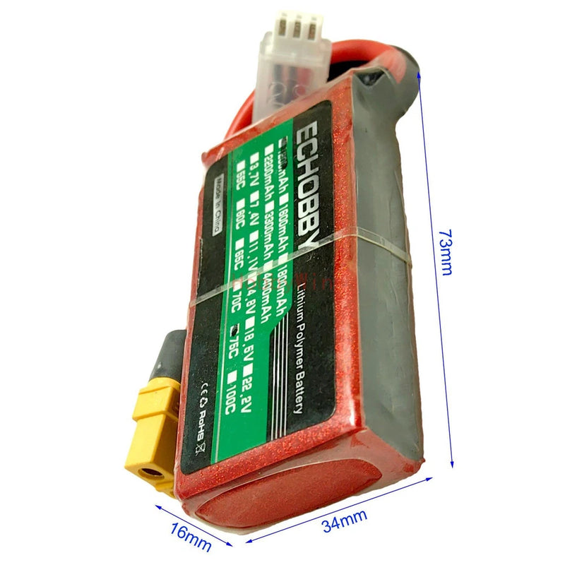 7.4V 2S 1300mAh 75C LiPo Battery XT60 plug for RC Airplane Heli QuadCopter Drone Battery