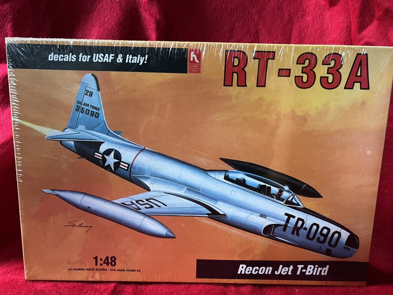 1:48 Recon Jet T-Bird model kit box with blue RT-33A aircraft and decals text