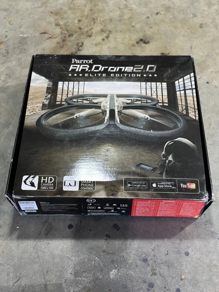 Parrot AR.Drone 2.0 Elite Edition drone retail box with HD WiFi camera graphics
