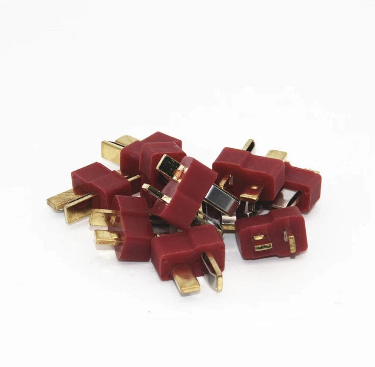 Red T-plug LiPo connectors with gold pins for RC, 10 pairs