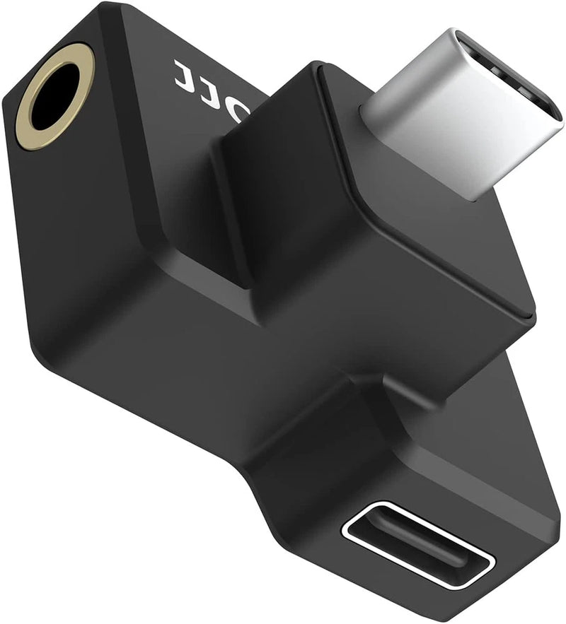 Black 3.5mm audio mic to USB-C adapter connector with metal plug