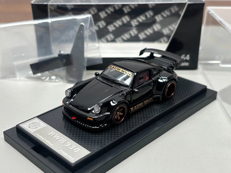 FG 1:64 Black Porsche RWB 930 Sports Full Open Diecast Model Car