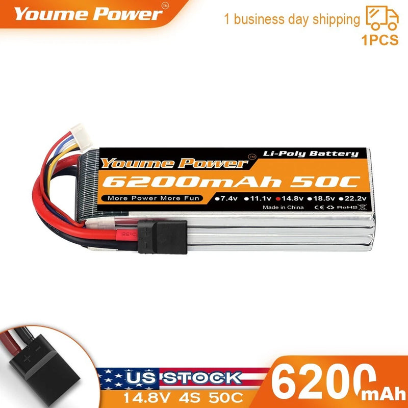 14.8V 4S 6200mAh 50C LiPO Battery for RC Tr Drone Truck Car Boat FPV