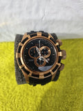 Invicta Reserve Bolt sport watch with black dial, gold-tone bezel, chronograph subdials