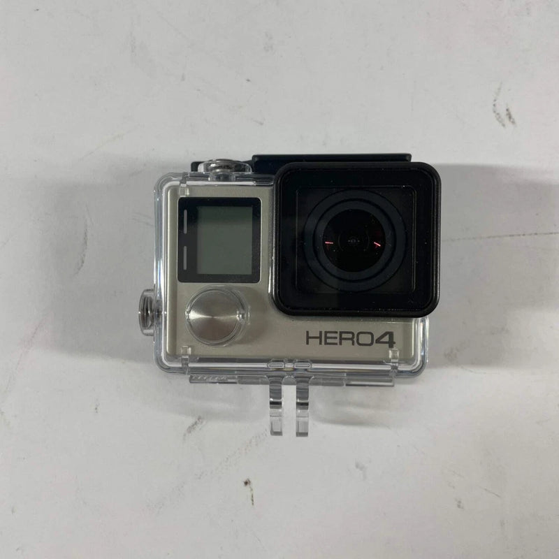 GoPro HERO4 action camera with clear protective housing and HERO4 label