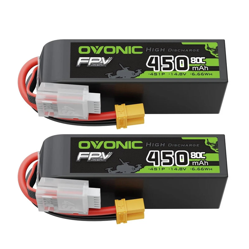 14.8V 80C 450mAh 4S Lipo Battery Pack with XT30 Plug - 2 Batteries Included Battery