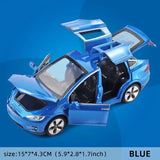 1:32 Tesla Model X Diecast Car Zinc Alloy Metal Toy Pull Back Sound Light Blue
