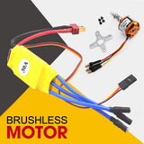 Brushless motor and ESC combo with yellow 30A controller and multi-color wiring