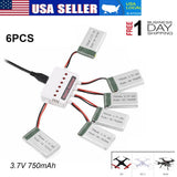 6pcs 1S 3.7V Lipo Battery 750mAh 30C with 6-in-1 Charger for RC Quadcopter Drone