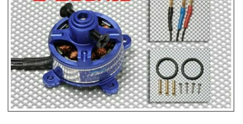 Blue RC brushless motor with mounting holes and copper windings
