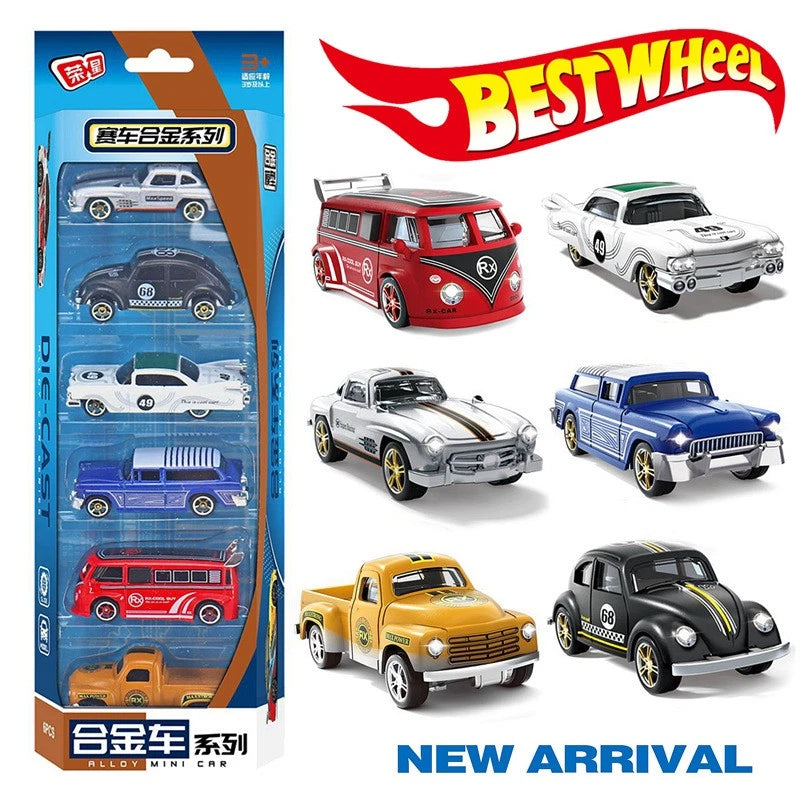 1:64 alloy vintage racing car 6-piece set, classic vintage car model, sports car