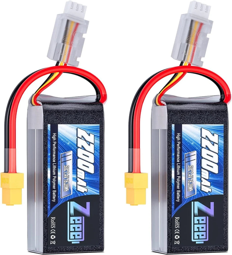 2S Shorty Lipo Battery 2200mAh 7.4V 50C with XT60 Connector 2 Pack RC Battery Battery