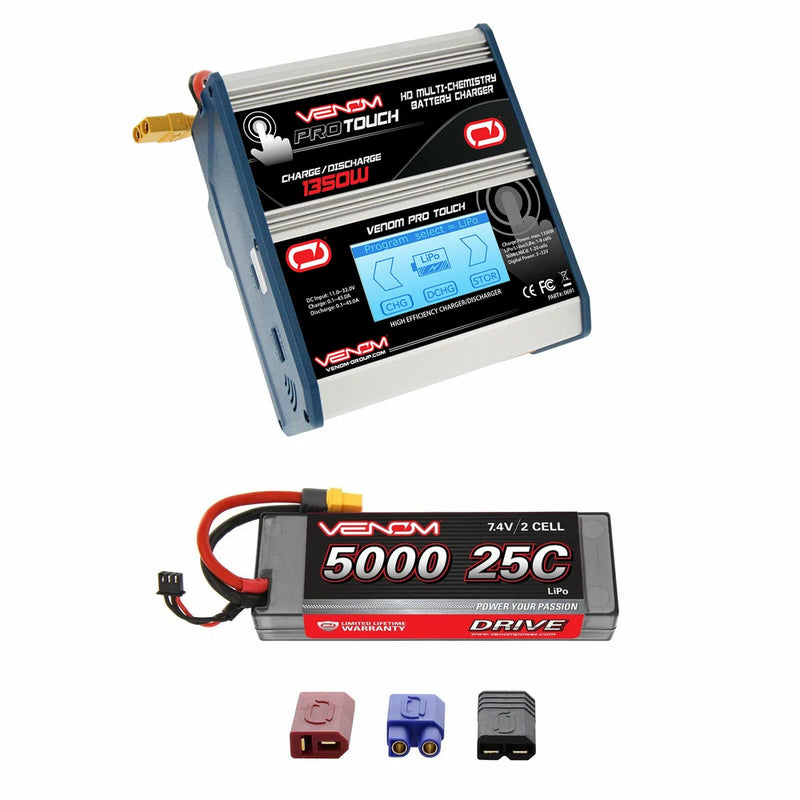 Venom 25C 2S 5000mAh 7.4V LiPo Battery with Pro Touch Charger Combo Battery