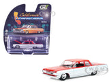 1964 CHEVROLET BISCAYNE LOWRIDER SILVER & RED 1/64 MODEL BY GREENLIGHT 63080 B