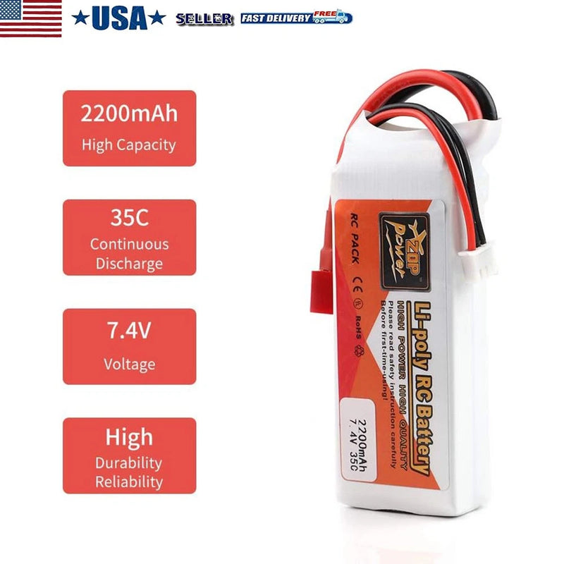 7.4V 2200mAh 2S 35C LiPo Battery Deans T Plug For RC Car Helicopter Airplane Toy Battery