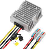 Waterproof DC-DC voltage converter with aluminum heatsink and wire connectors
