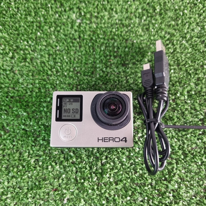 GoPro HERO4 action camera with connected cables and front lens