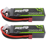 Two OVONIC ACE 3000mAh 11.1V LiPo batteries with Dean T connectors and red/black leads