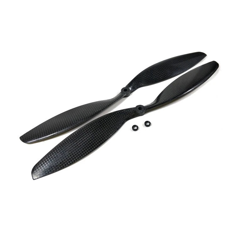 Carbon fiber propeller blades, black, with two hubs and mounting screws