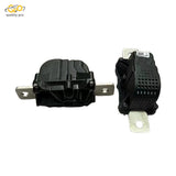 High-voltage battery pyro fuse with black housing and metal mounting brackets