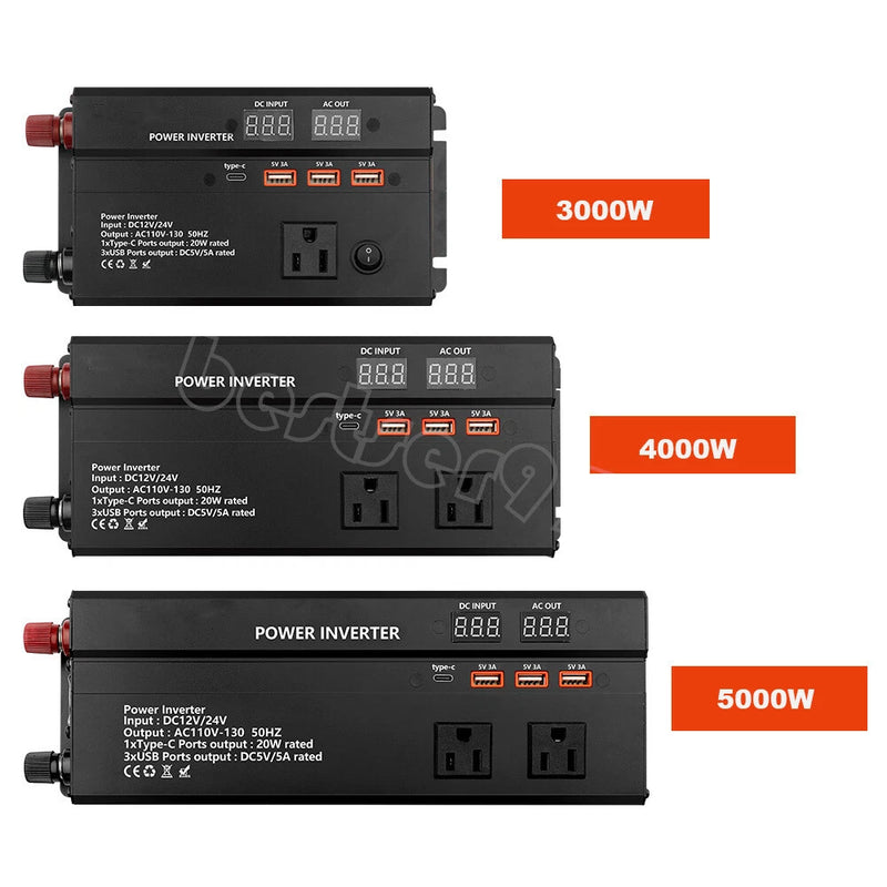 5000W Car Solar Power Inverter DC12V 24V To AC110 220V Modified Sine Waveform