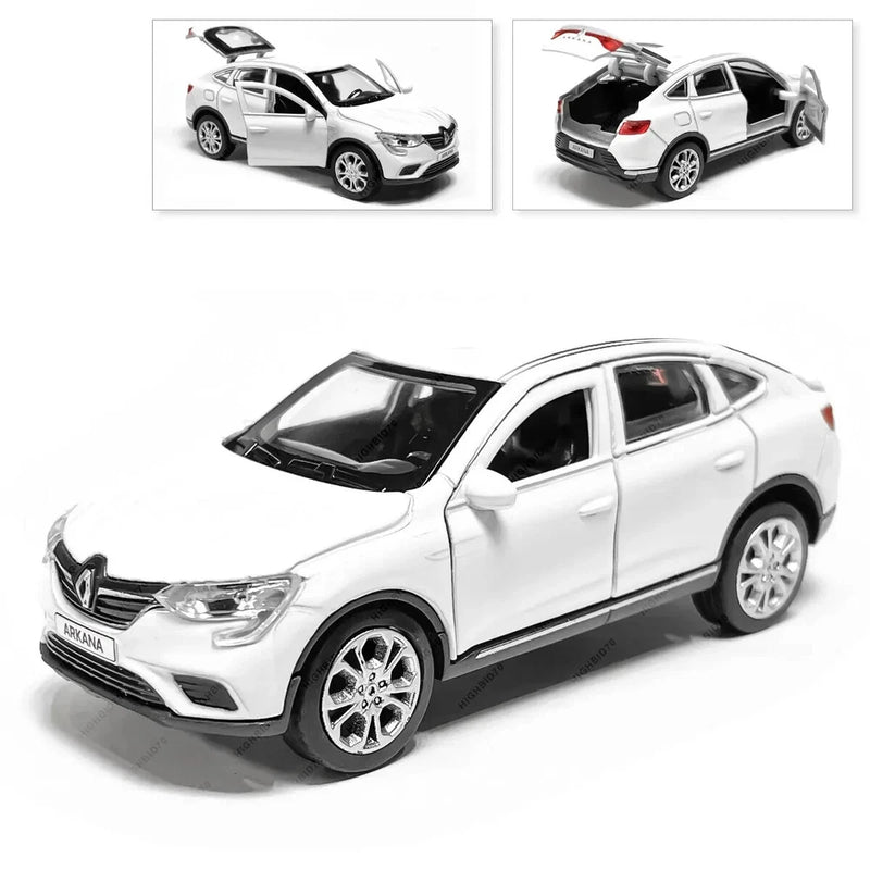 Renault Arkana Metal Model Diecast Car Scale, Collectible Toy Cars, White, 1/36