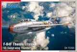 Gray 1:72 scale F-84F Thunderstreak model airplane with USAF markings and red tail