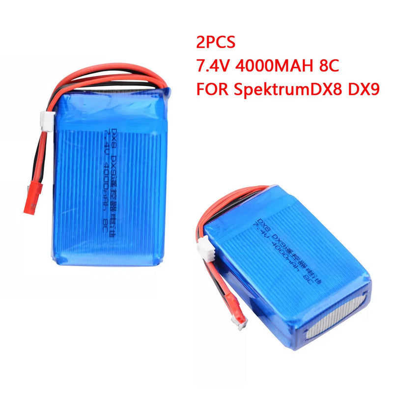 2Pcs 7.4V 4000mAh Lipo Battery JST JR Plug for Spektrum DX9 DX8 DX7 Transmitter