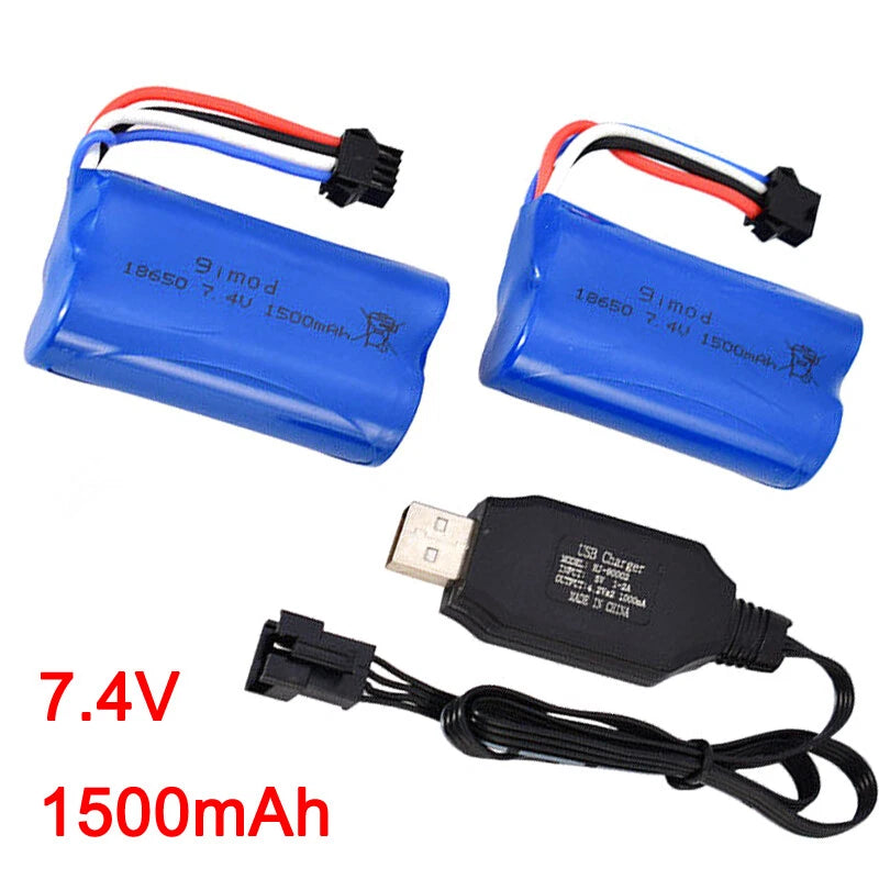 2pack 7.4V 1500mAh Li-ion Battery with SM-4P plug/USB Charger for RC Racing Boat Battery