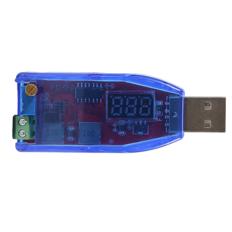 Adjustable DC-DC USB step-down power module with blue PCB and digital display