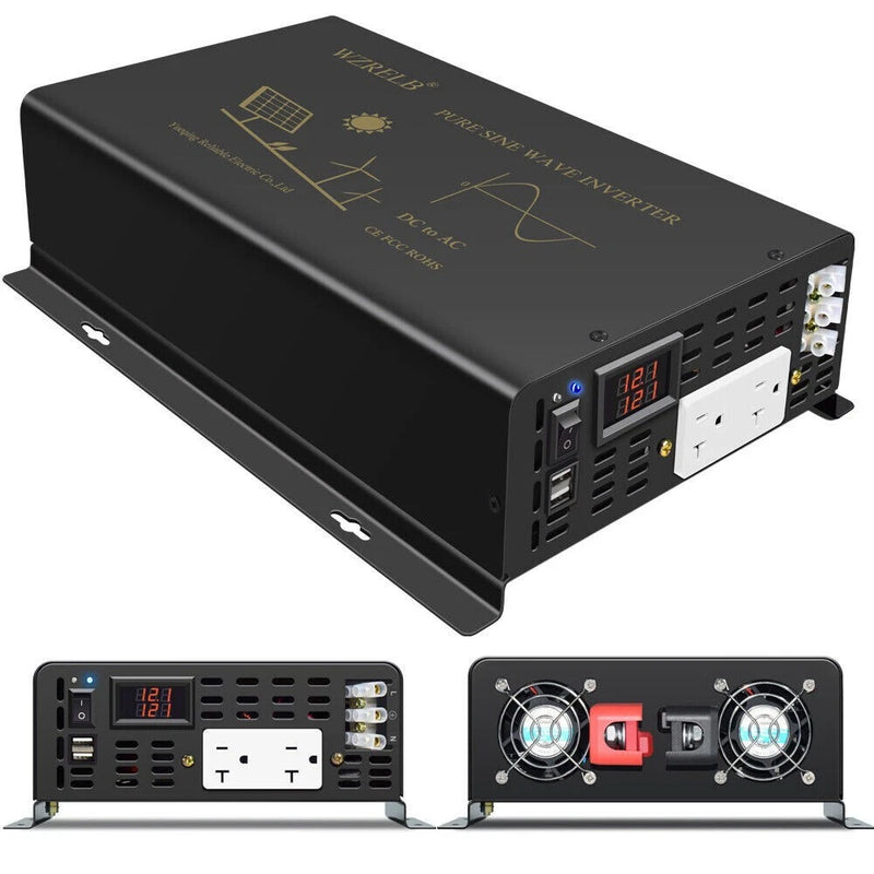 3000W Pure Sine Wave Inverter  12/24/36/48V Power Converter Car Truck RV USB