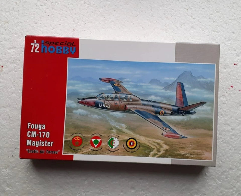 Special Hobby 1/72 Fouga CM-170 Magister model kit box with colorful aircraft artwork
