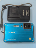 Panasonic Lumix DMC-TS2 Blue 14MP Waterproof, Zoom Digital Cam. Tested W/Charger