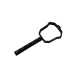 Black drone landing gear lens bracket with long grip handle accessory