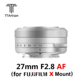 Silver TTArtisan 27mm F2.8 AF APS-C Auto Focus Lens for Fujifilm X mount Cameras