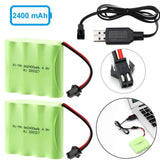 2X 4.8V 2400mAh Ni-MH AA rechargeable Battery SM Plug USB Cable for RC Car Truck