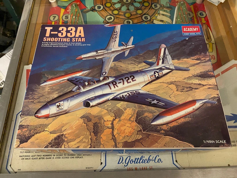Signed Academy 1/48 T-33A Shooting Star plastic model kit box art
